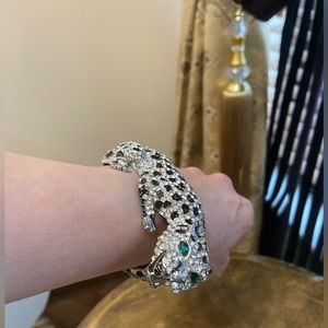 Natasha Couture Jaguar Rhinestone and Enamel Hinge Bangle Bracelet